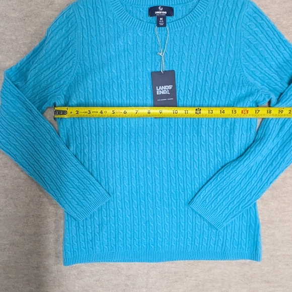 *NWT* Lands' End Cashmere Women's Blue Teal Cable Knit Sweater Size Medium - Picture 3 of 7